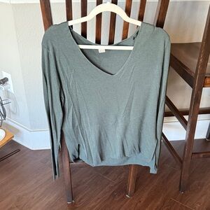 H&M Olive V-Neck Long Sleeve Blouse